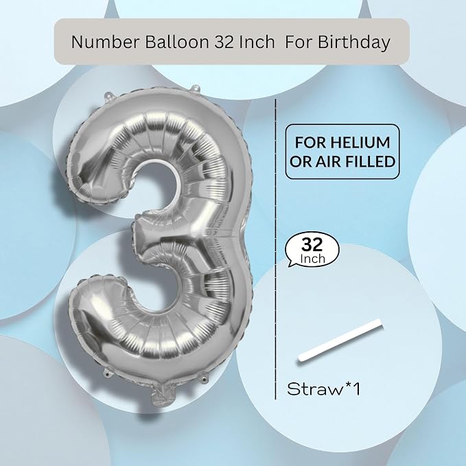 Candy Blue Number Balloon 3 Mylar Foil Balloons 32 inch - Image 8