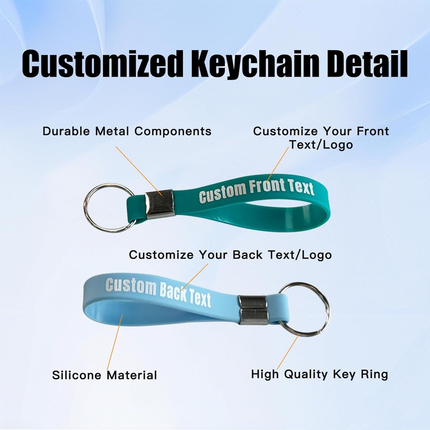 50 Personalized Silicone Keychains for Backpack Key Cellphone, Custom Silicone Keyrings CustomText/Icon for Adults