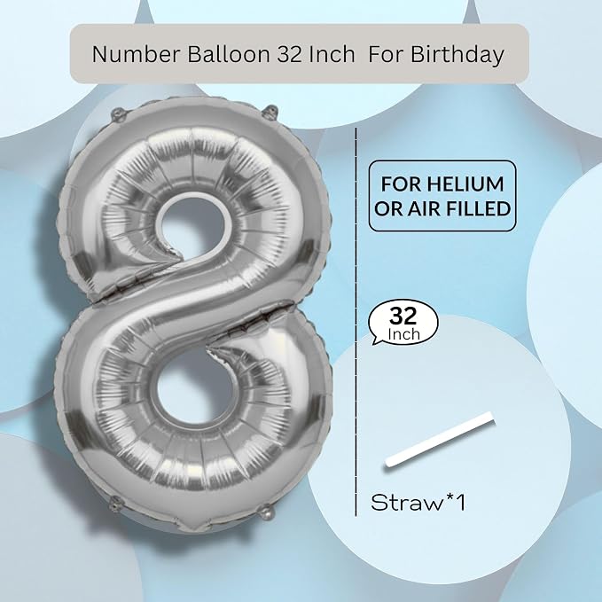 Silver Number Balloon 8 Mylar Foil Balloons 32 inch - Image 8