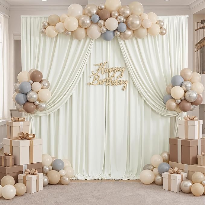10ft x 10ft Wrinkle Free Ivory Backdrop Curtains - Image 4