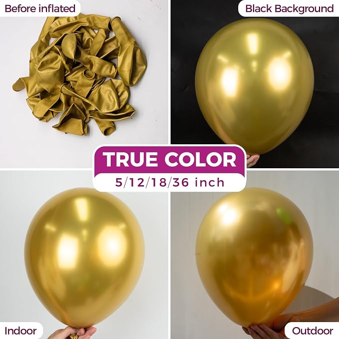Bezente Metallic Gold Giant Latex Round Balloons 36 Inch 8 Pack | Chrome Gold - Image 2