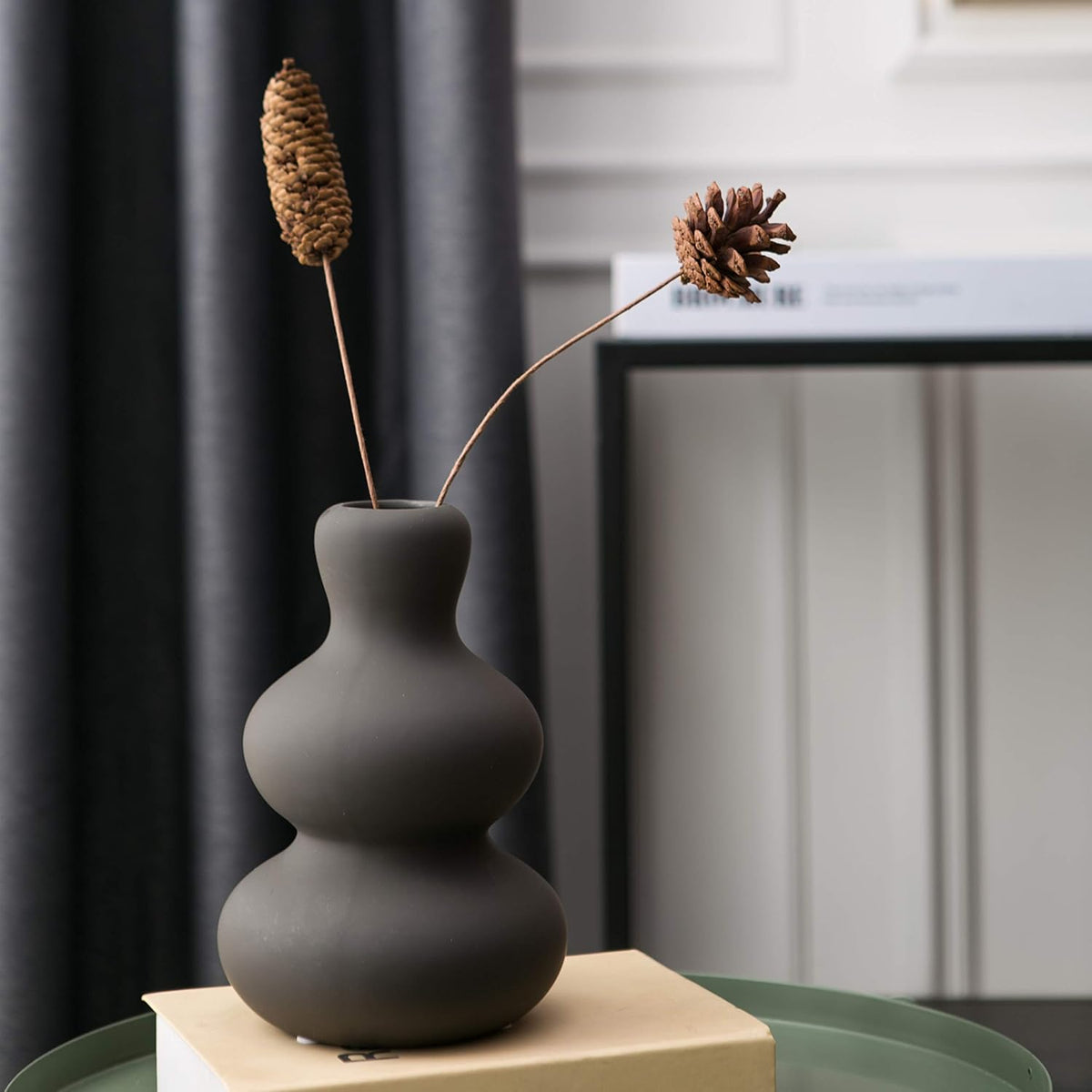 Ceramic Vase for Decor, Black Modern Vases for Home Decor Living Room, Home, Office, Centerpiece,Table and Wedding