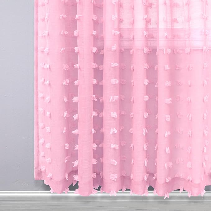 KOUFALL Pink Back Tab Rod Pocket Pom Pom Sheer Curtains, 8 FT 52x96 Length - Image 5