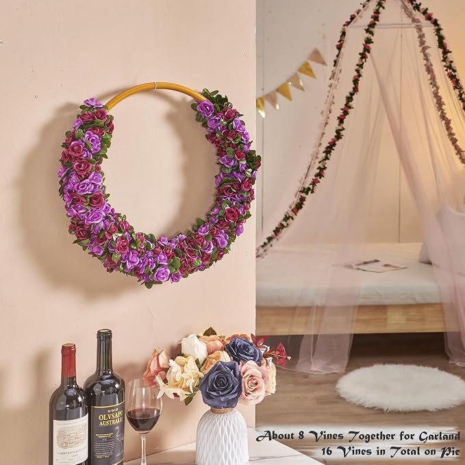 Artificial Flower Garland 8pcs 8.2ft Rose Vine Decor, Hanging Faux Roses String - Image 4