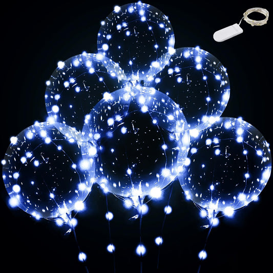 Light up led balloons, 12 set String LED Bubble Balloons with 15pcs 24inch clear balloons for Helium tank, Christmas, Birthday Wedding House Decoration, Party Decoration（cold white with battery）
