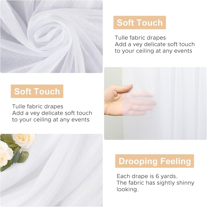 White Wedding Arch Draping Fabric Backdrop Drapes Sheer 28.7"x 20FT | Sheer - Image 2