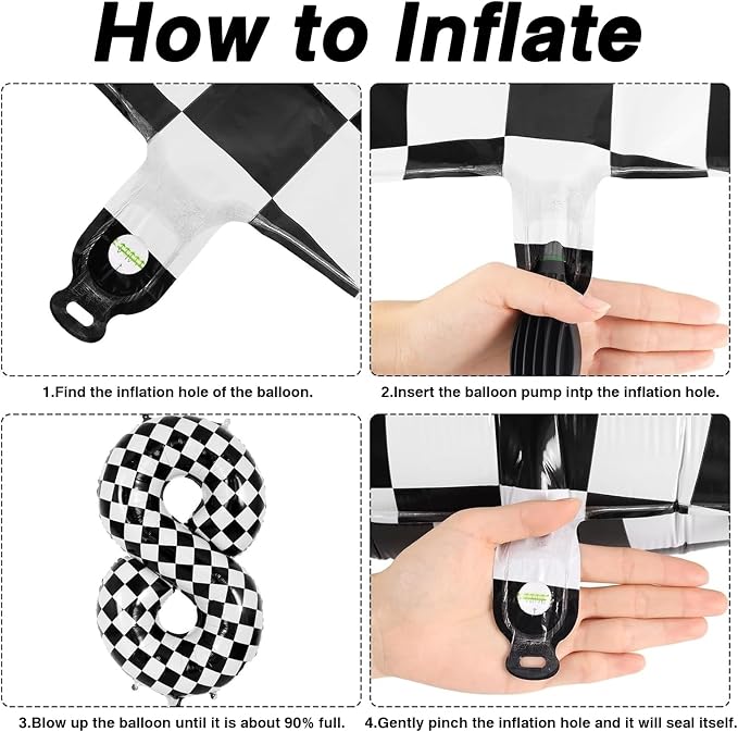40 Inch Checkered Number 8 Balloon, Large Foil Black and White Number Balloons - Image 5