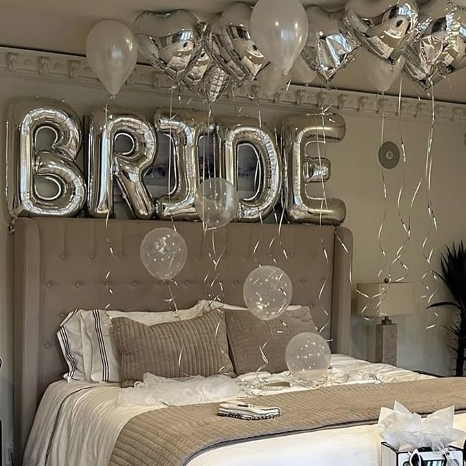 BRIDE Balloons Bachelorette, 16 inch Silver Bride Balloons - Image 4
