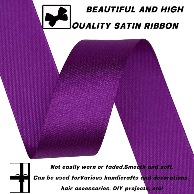 7/8 Inch 30 Yards Purple Satin Craft Ribbon-Single Face Polyester Ribbon - Image 3