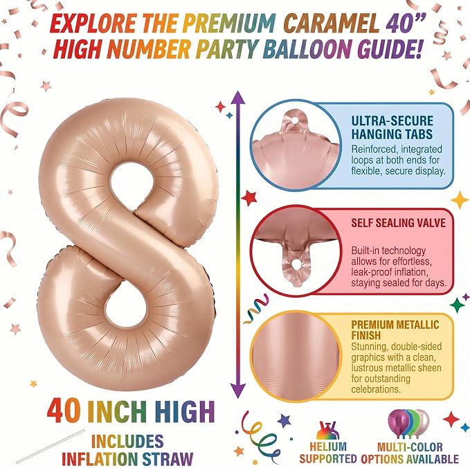 40 Inch Caramel Foil Number 8 Balloon - Image 2