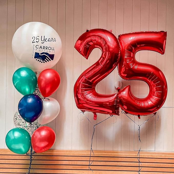 40 Inch Red 25 Number Balloons Giant Jumbo Huge 25 or 52 Foil Mylar Helium - Image 3