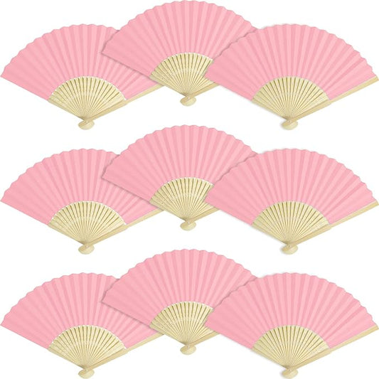 50 Pieces Paper Fans Paper Hand Fan Bamboo Folding Fan Handheld Fan Paper by Grosun