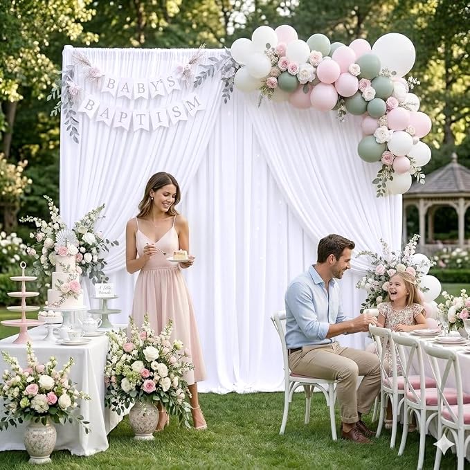 30ft x 8ft Wrinkle Free White Backdrop Curtains - Image 6