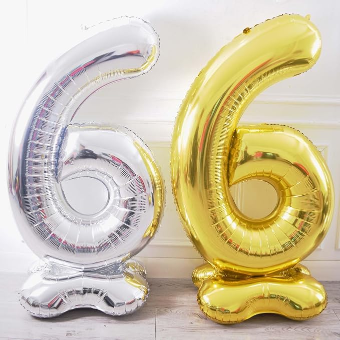 65 Inch Giant Silver Foil Number Balloon, Old Children's Birthday Party Helium - Image 2
