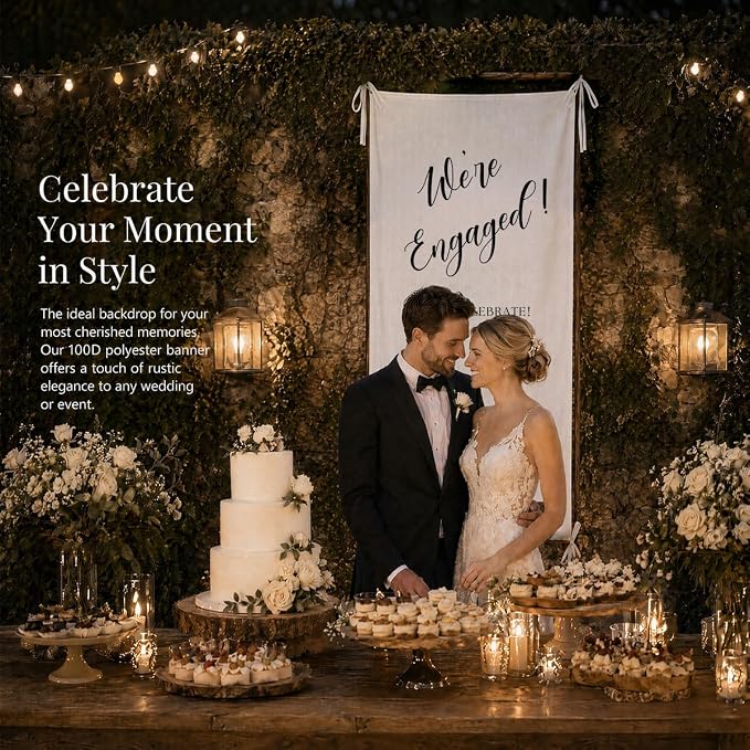 We’re Engaged Banner 73 x 30 Inch, Polyester Engagement Party Sign - Image 4