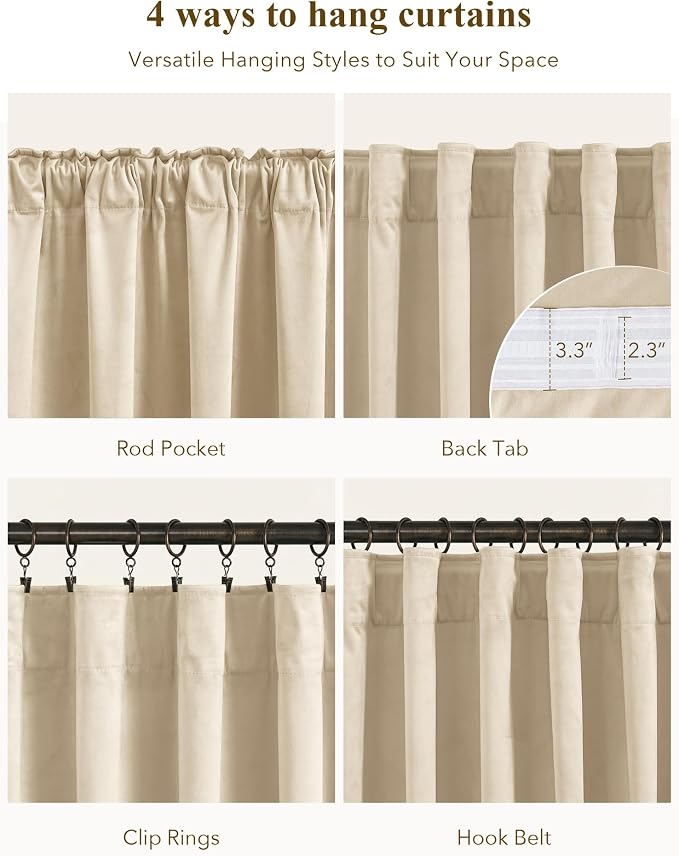 Beige Velvet Drapes Extra Long Privacy - Image 2