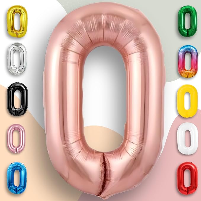Rose Gold Number Balloon 0 Mylar Foil Macaron Balloons 16 inch - Image 4