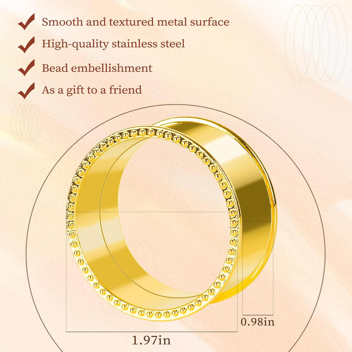 12 Pcs Stainless Steel Bead Side Napkin Rings Delicate Serviette Buckles (Gold)