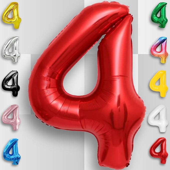 Red Number Balloon 4 Mylar Foil Balloons 16 inch - Image 4