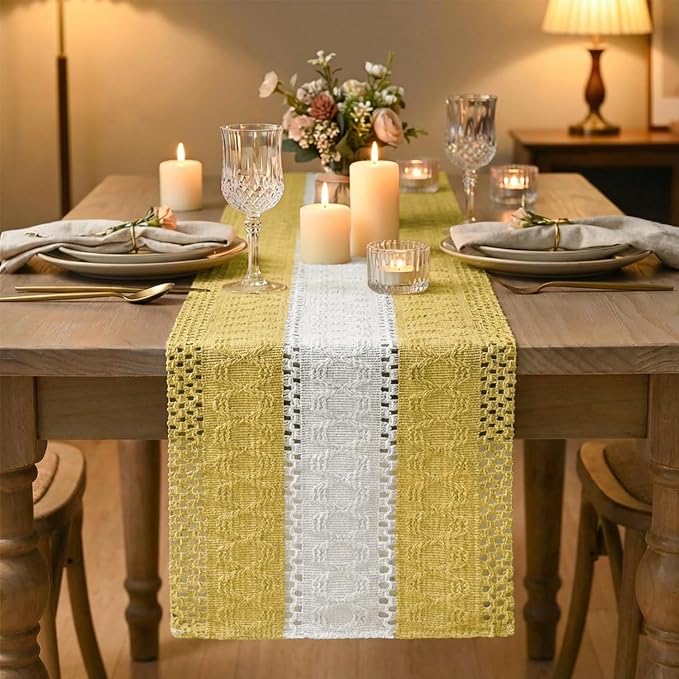 Artoid Mode Yellow Farmhouse Woven Table Runner 12x120 Inch | Holiday Rustic - Image 2