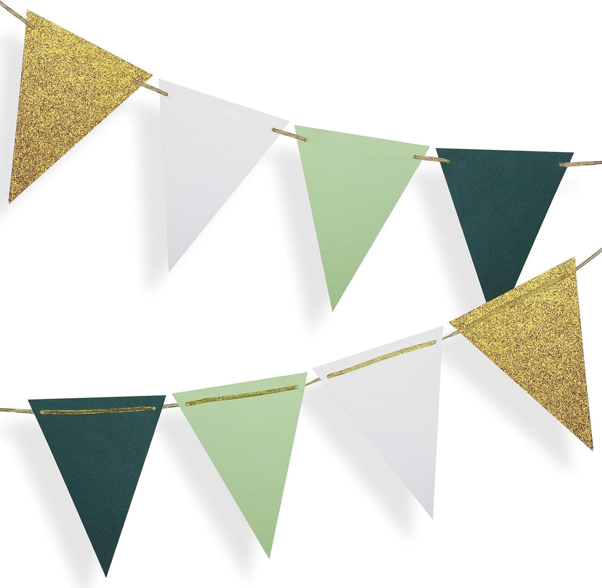 Fonder Mols Paper Pennant Party Decorations Large Gold Green(10 Feet), Triangle Flags Bunting, Paper Triangle Garland for Greenery Baby Shower Wedding Nursery Classroom Birthday Party