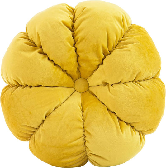 Flower Pillow Cushion Round Decorative Throw Pillow for Couch Bedroom Flower-Shaped Floor Cushion for Girls Kids (Yellow, 15.7”)