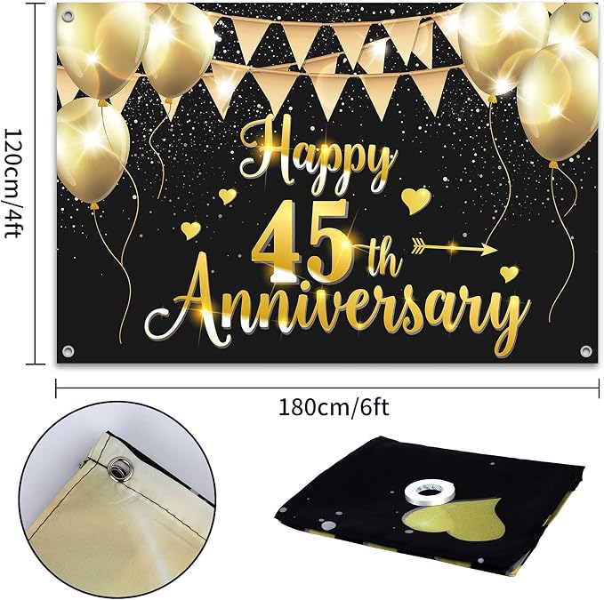 HAMIGAR 6x4ft Happy 45th Anniversary Banner Backdrop - Image 2