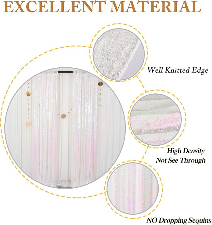 ShinyBeauty Sequin Backdrop 2FTx8FT Iridescent White 2 Pieces White Sequin Back - Image 7