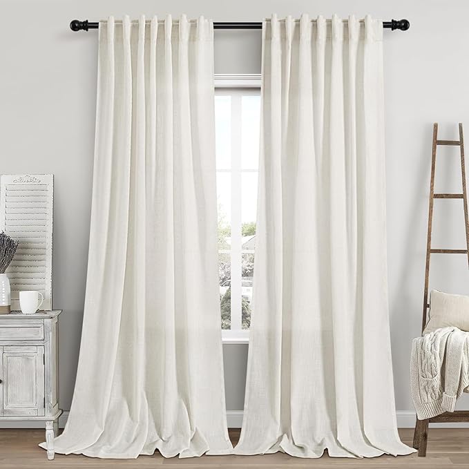 Linen Cream Curtains 118 Inch Extra Long by Nanspring
