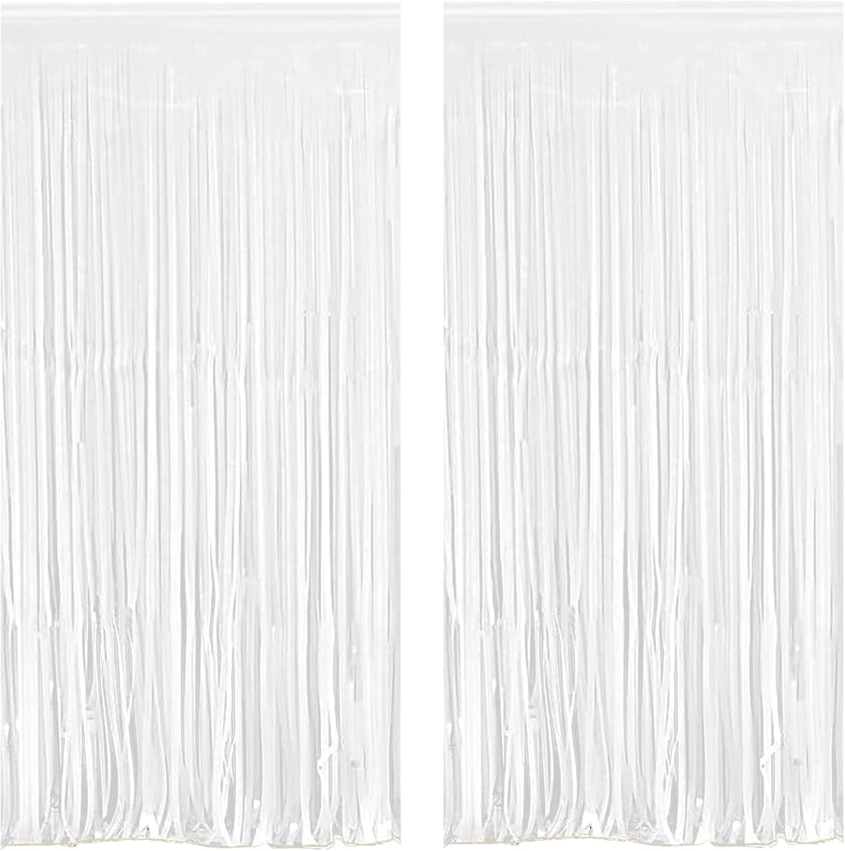 White Foil Fringe Curtain 3.3×8.3FT 2 Packs, Metallic Tinsel Curtains Party Streamers for Birthday Graduation Baby Shower Decoration (2pcs,3.3FT×8.3FT, White)