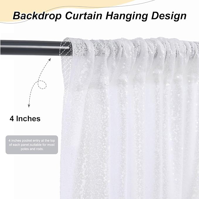 White Sequin Backdrop Curtains-6 Panels 2FTx8FT White Backdrop - Image 4