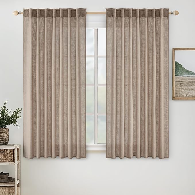 MIULEE Taupe Short Linen Curtains 52x45 Inch Length 2 Panels by MIULEE