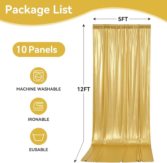 50x12ft Glitter Gold Backdrop Curtains, Sequin Curtains Wrinkle Free Polyester - Image 6