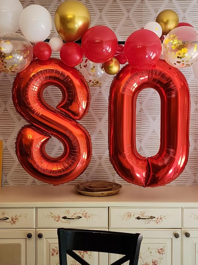 6 Balloon Numbers Birthday Decorations, 40In Red Balloons - Image 3