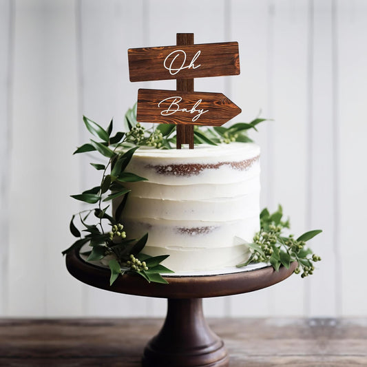 Rustic Oh Baby Cake Topper in Wood Baby Shower Party Cake Decoration for Baby Boy Baby Girl