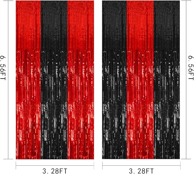 2 Pack Black and Red Backdrop Party Decorations Tinsel Curtain Halloween Party - Image 7
