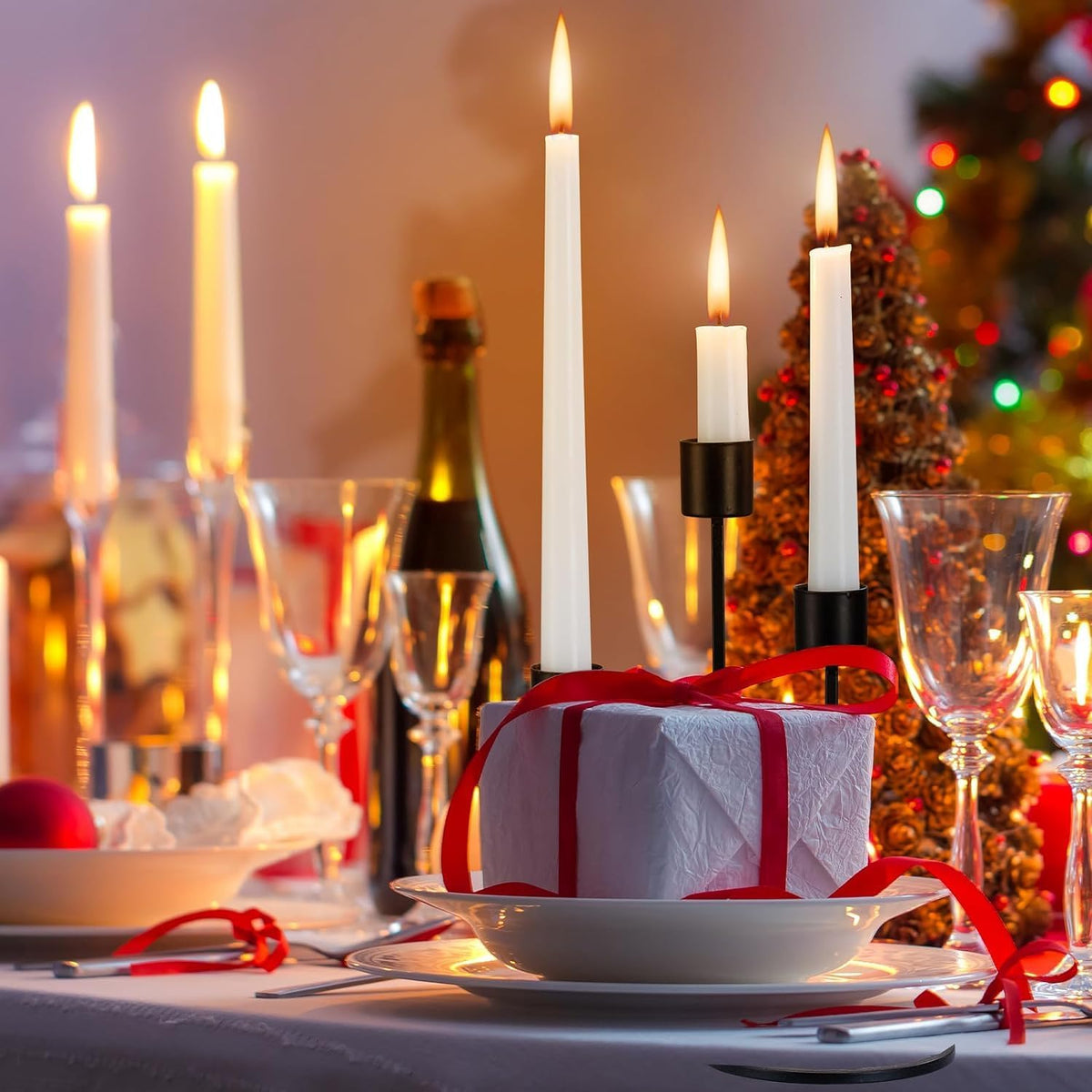 36 Pack White Taper Candles, 7-8 Hours Burn Time, Unscented, Smokeless and Dripless, 0.8 x 10 Inch Dinner Candle Set for Household, Wedding, Party and Home Décor Candlesticks