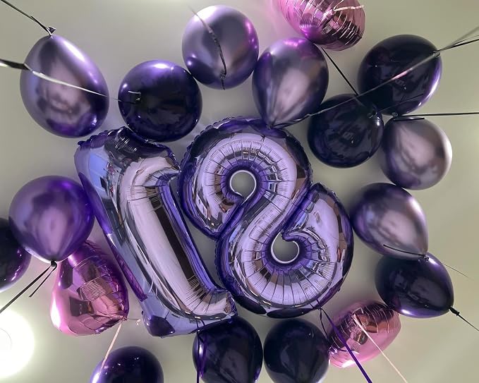 2 Balloon 40 Inch Number Balloons Purple Birthday Decorations - Image 4