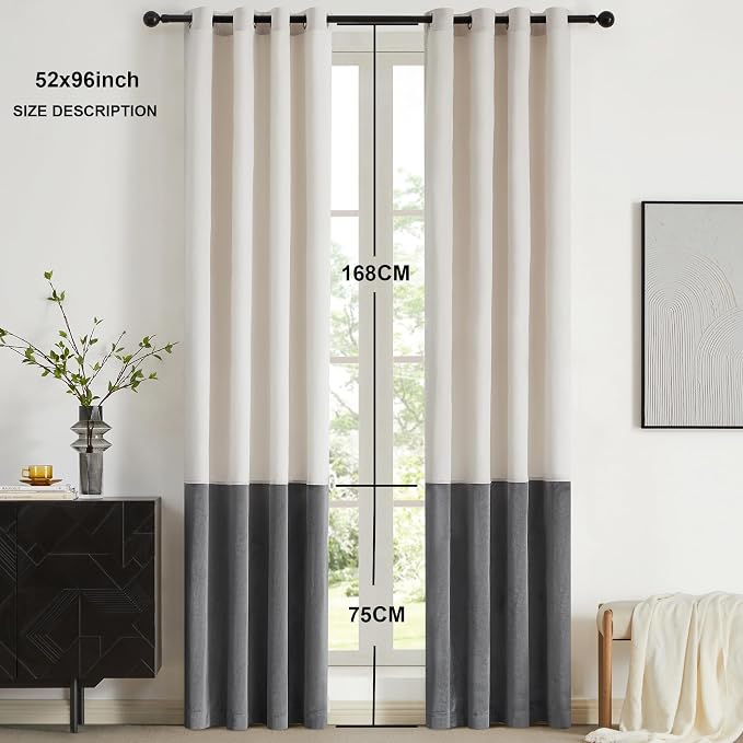 BULBUL Cream Ivory Gray 96 inches Velvet Curtains - Image 6