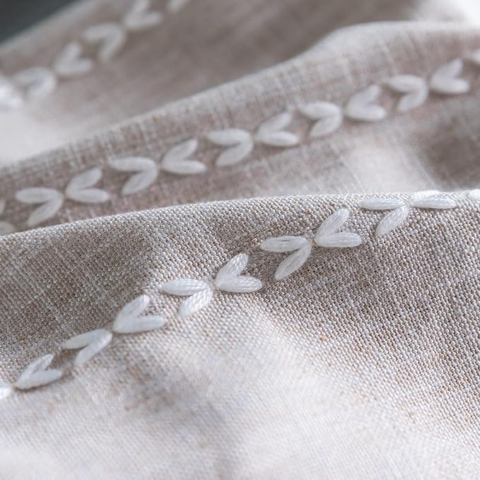RoomTalks Tan Rustic Farmhouse Linen Kitchen Curtains 54 Inch Length Country - Image 6