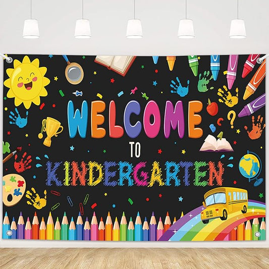 MEHOFOND 8x6ft Welcome to Kindergarten Banner Back to School Kids Classroom by MEHOFOND