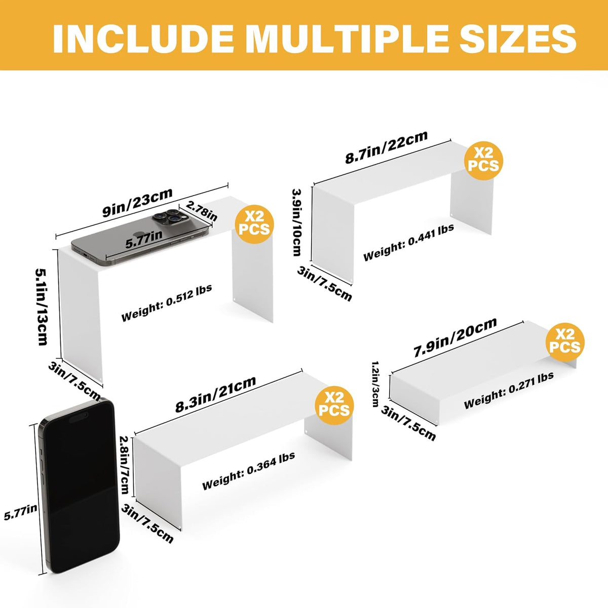 Black Matte Metal Display Stand,8 Pcs 2 Set Display Risers, Metal Rectangular Display Shelf for Showcase, Dessert, Toys, Perfume (8Pcs-Black, L7''x8''x9'')