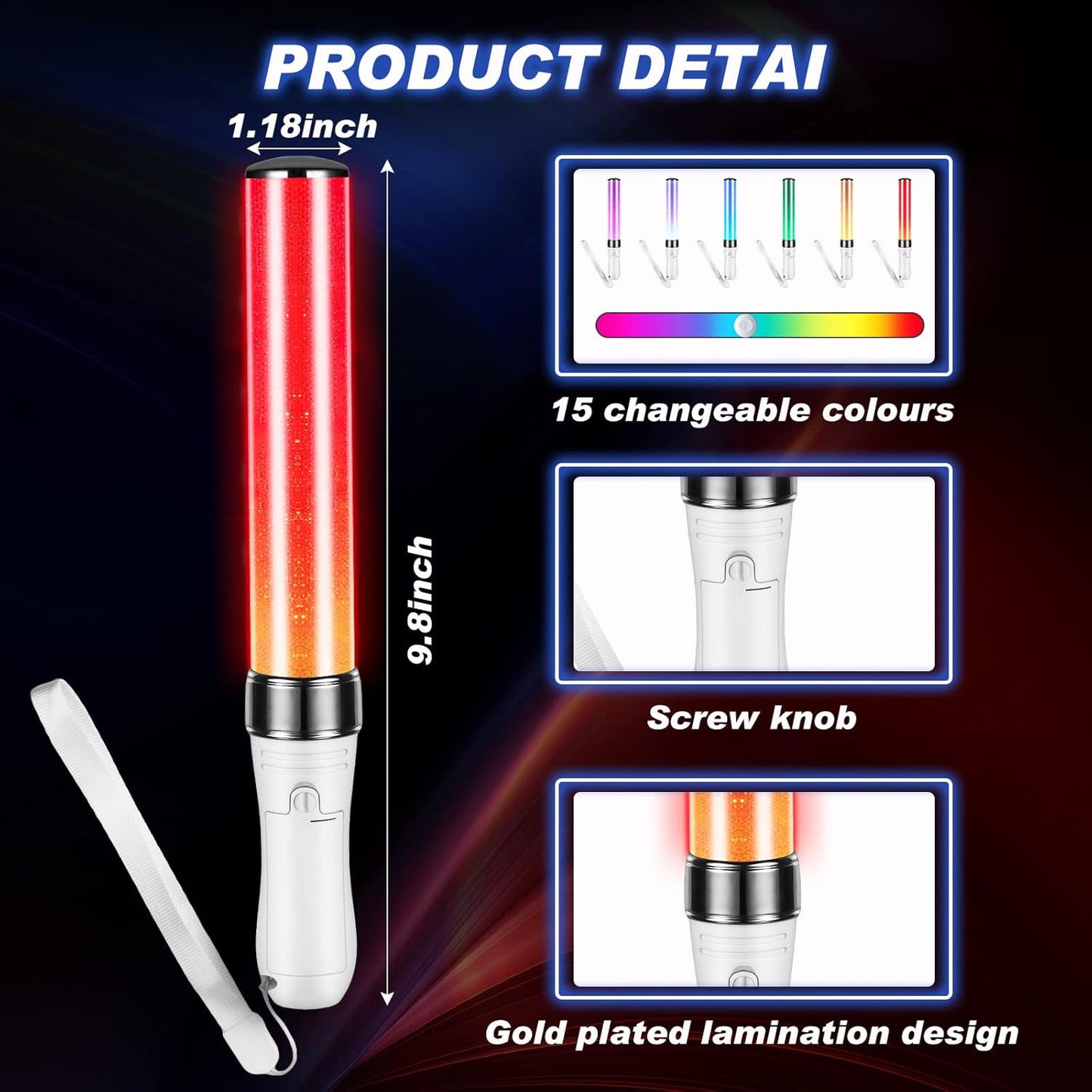 Lewtemi 2 Pcs 15 Color K-pop Concert Lightstick Reusable 2 Modes Multicolor Idol Concert LED Flashing Lightsticks Hip-hop Gift Glow in the Dark Party Favor (9.8 Inch)