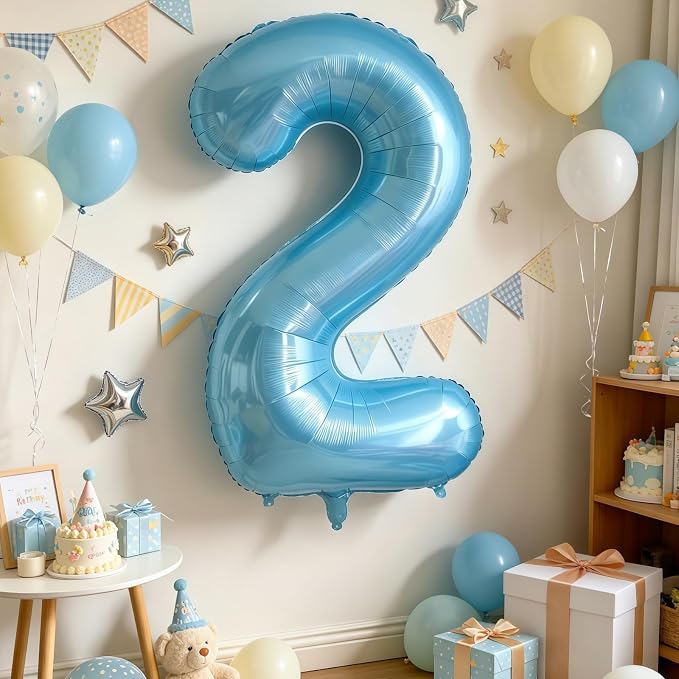 Pastel Blue 7 Balloon Number, Light Blue 7 Balloons - Image 3