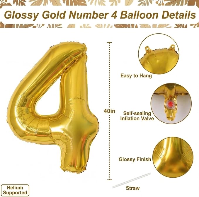 Gold Number 14 Balloon 40 Inch, Shiny Foil Decor - Image 4