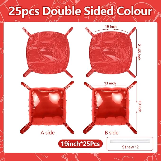NISOCY 25PCS Metallic Red Square Foil Balloons Wall Backdrop | Double Sided Red - Image 2