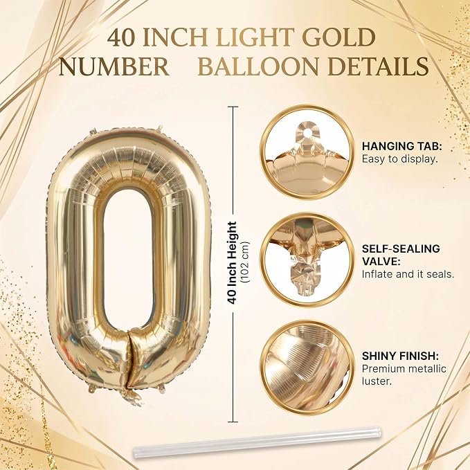 White Gold Number 0 Balloon 40 Inch, Champagne Foil Digit Decoration | Sand - Image 4