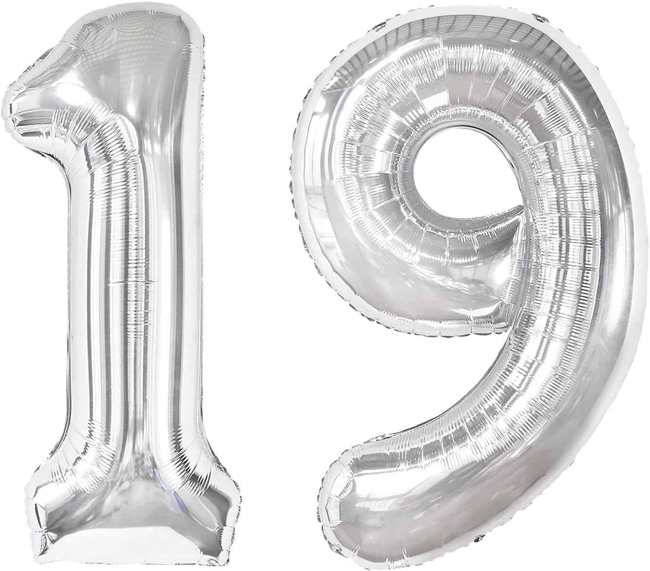 40 Inch Big Silver 19 Balloon Number, Jumbo Giant Happy 19th 91 Birthday Party Decorations, Large 19 Mylar Foil Anniversary Birthday Party Engagement Decorations