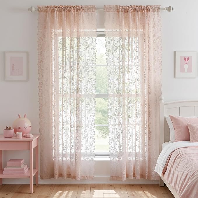FINECITY Sheer Lace Curtains 72 Inch Length - Image 5