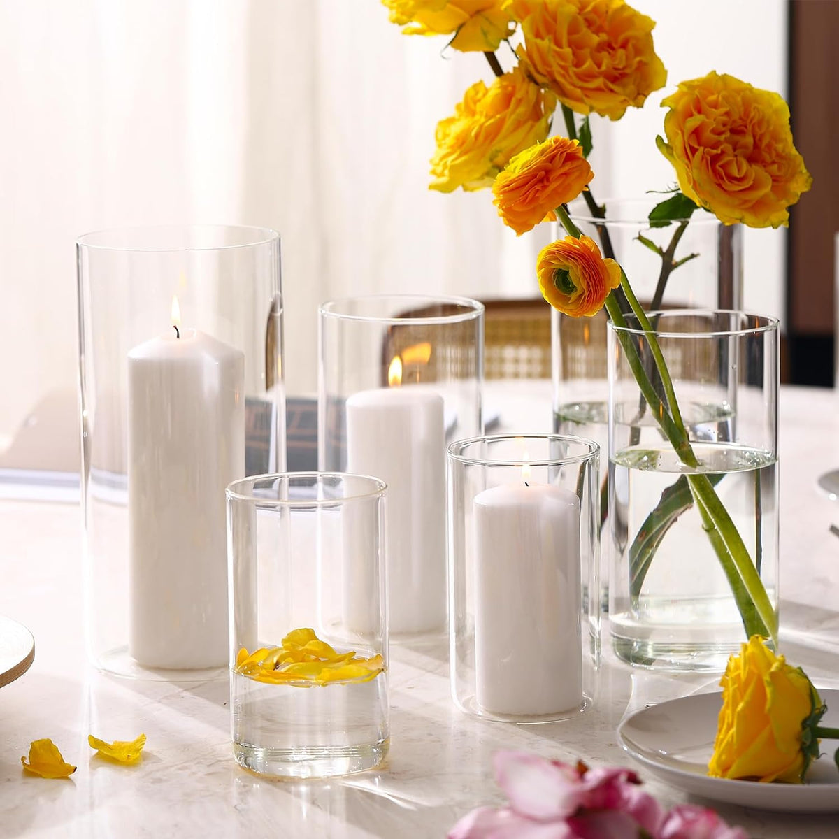 PHOSPHOR Hurricand Candle Holder 12 PCS, Glass Pillar Candle Holder, Clear Glass Cylinder Candleholder Glass Cylinder Vase for Centerpieces Wedding Party Decoration
